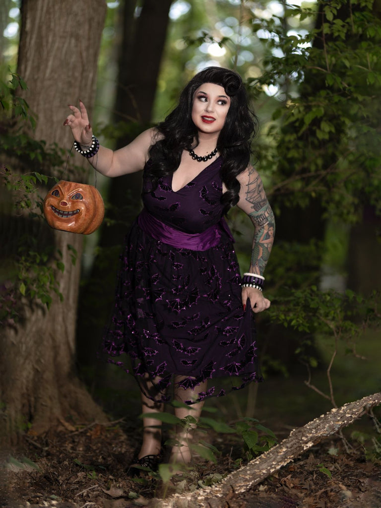 Deep Purple 1950s Halloween Bat Bow Dress