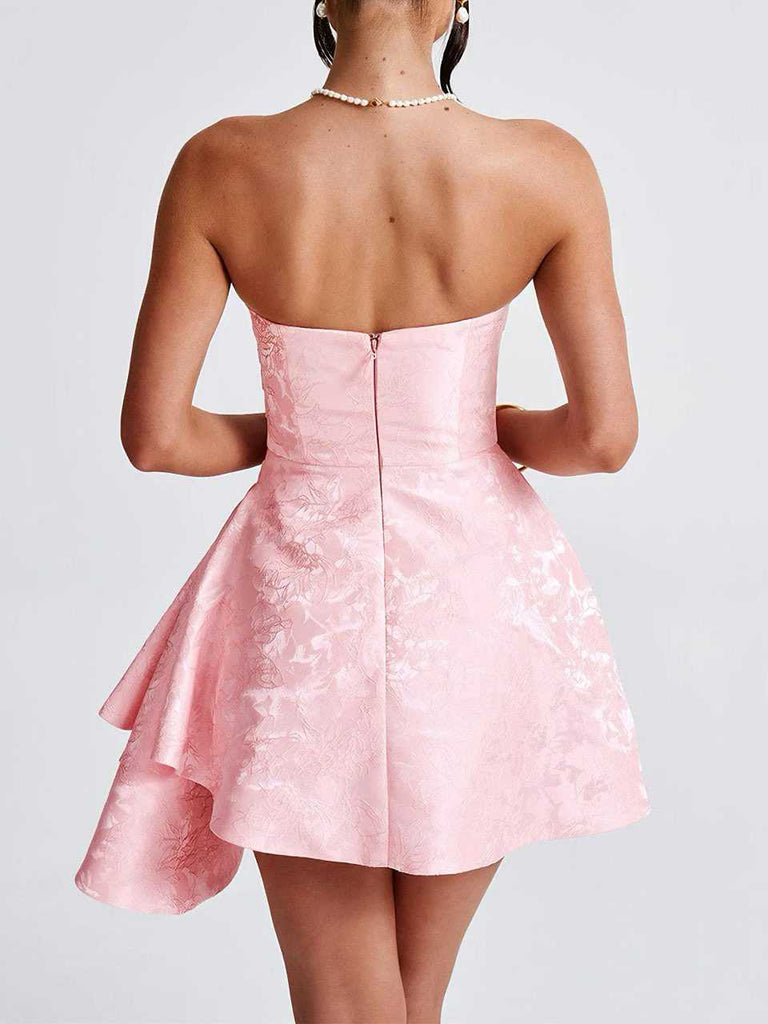 1970s Strapless Roses Jacquard Dress