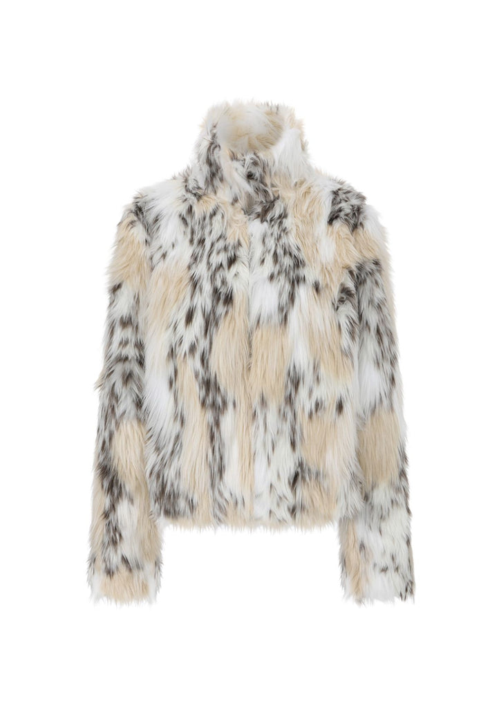 White 1980s Leopard Print Faux Fur Jacket