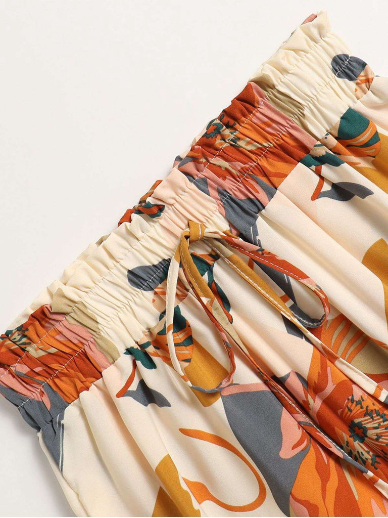 1970s Boho Floral Bow Tiered Skirt