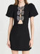 Black 1960s Solid Bow Hollow Puff Dress