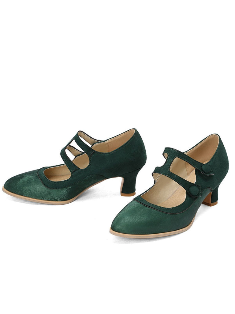 Suede Mary Jane Button Detail Heels