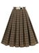 1950s Polka Dot Belt Plaid Pleated Skirt