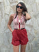 Brick Red 1940s Striped Lapel Romper