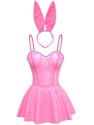 1980s Bunny Costume Latex Dress With Ears Headband