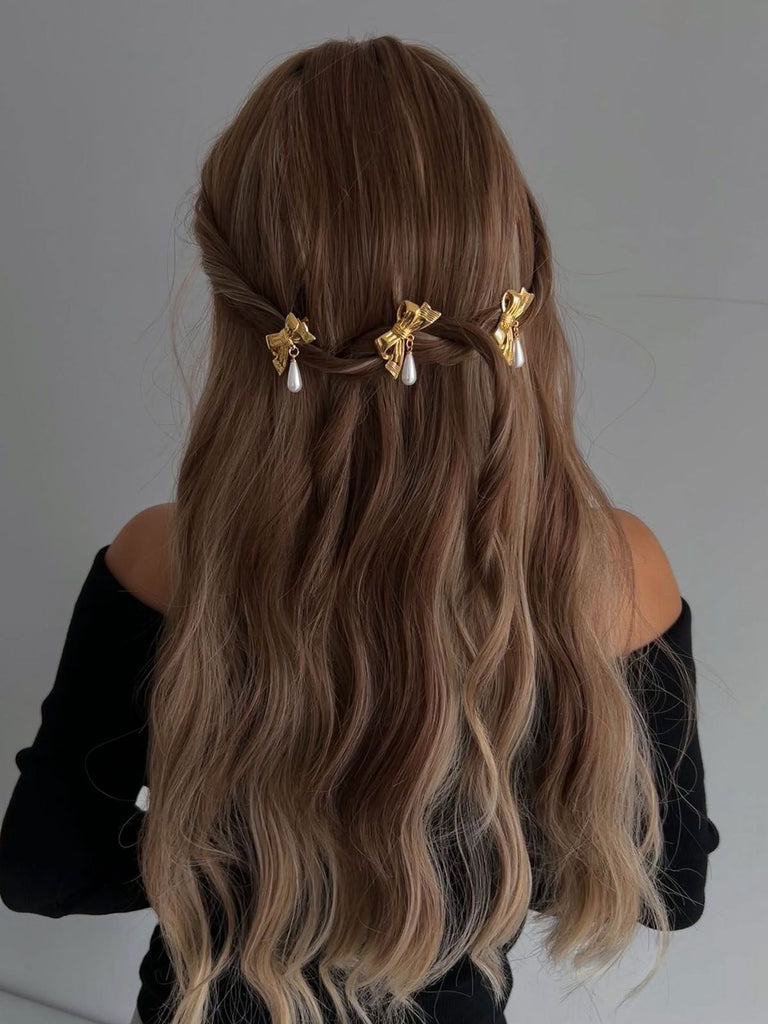 3D Bow Pearl Drop Hair Clip - vintage fashion, retro style