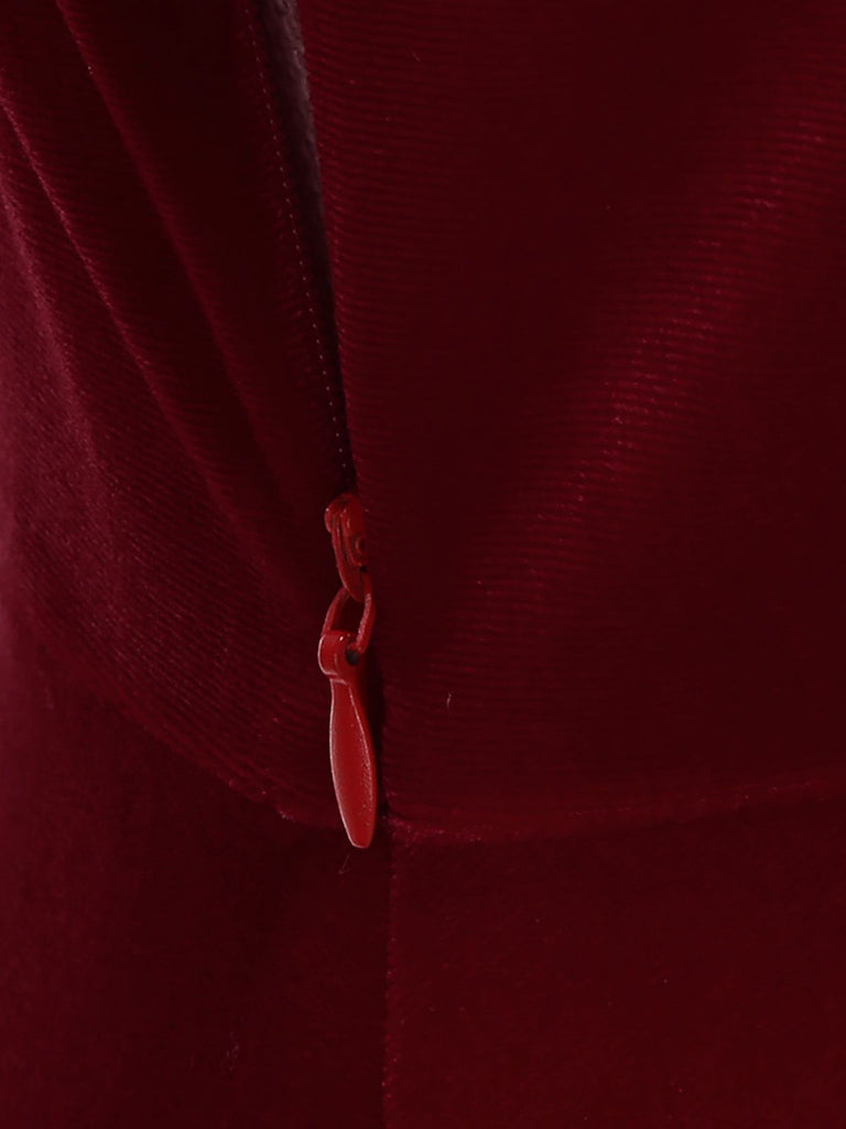 Red 1950s Christmas Velvet Santa Fur Collar Pearl Dress