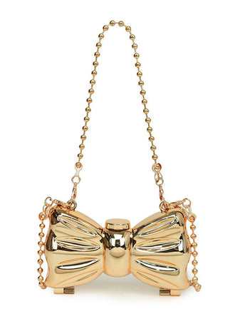 Metallic Bow Beaded Chain Bag