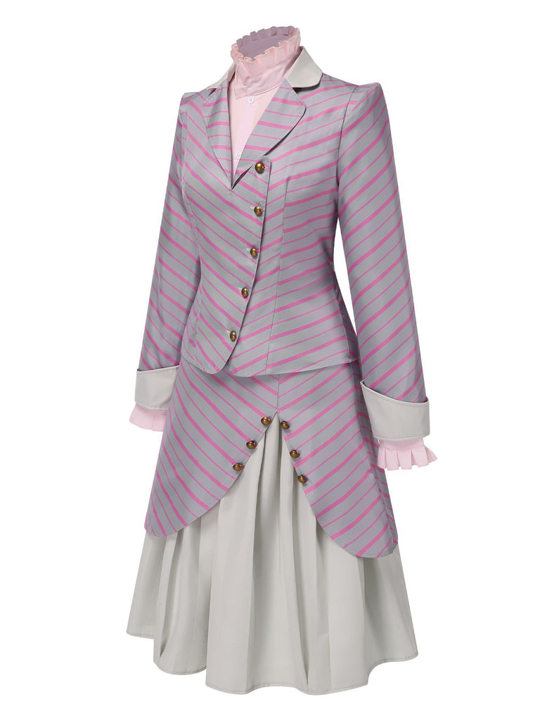 3PCS 1940s Ruffles Stripes Button Suit Set - vintage fashion, retro style