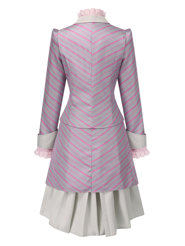 3PCS 1940s Ruffles Stripes Button Suit Set - vintage fashion, retro style