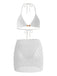 3PCS 1950s Beaded Halter Pleated Bikini Set & Cover-Up - vintage swimsuit, pin-up swimwear for vintage lovers