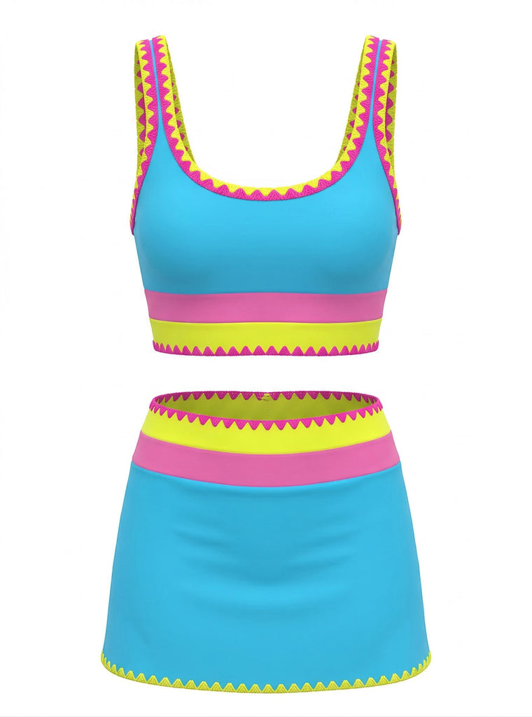 3PCS 1950s Contrast Color Zigzag Trim Tankini Set & Cover-Up, vintage fashion, retro style - perfect for women who love vintage and retro fashion