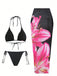 3PCS 1950s Mesh Lily Print Bikini Set & Cover-Up: beautiful vintage swimwear, retro swimsuit, pin-up style with timeless appeal