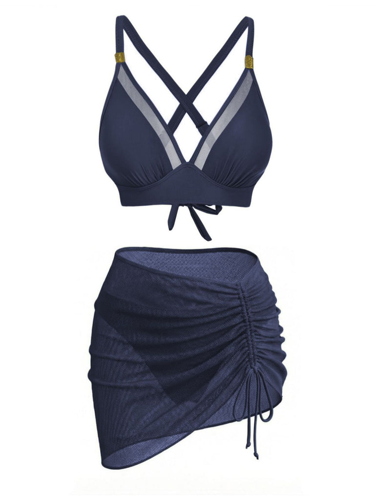 3PCS 1950s Solid Metal Button Bikini Set: beautiful vintage swimwear, retro swimsuit, pin-up style with timeless appeal