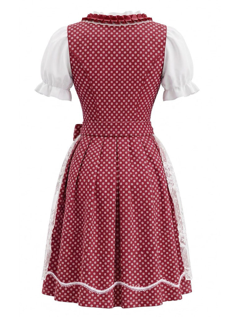 3PCS 1950s Square Neck Floral Dress & White Puff Top & Apron, vintage dress, retro fashion, rockabilly, pin-up fashion - perfect for women who love vintage and retro fashion