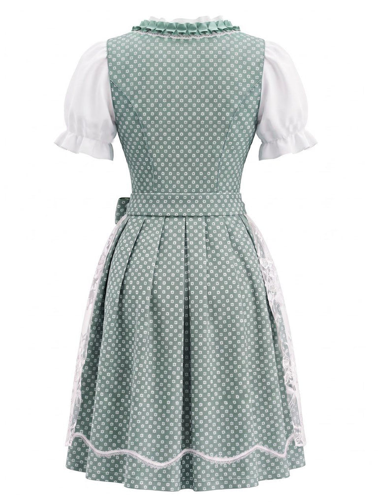 3PCS 1950s Square Neck Floral Dress & White Puff Top & Apron, vintage dress, retro fashion, rockabilly, pin-up fashion - perfect for women who love vintage and retro fashion