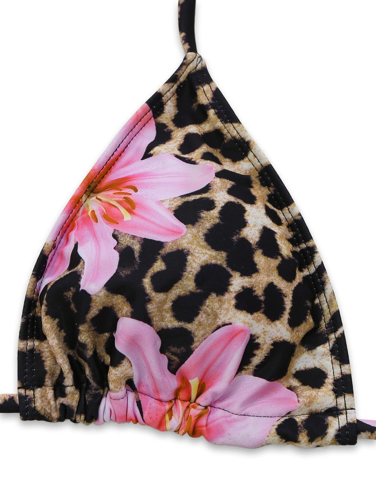 3PCS 1960s Leopard Print Floral Bikini Set - vintage fashion, retro style