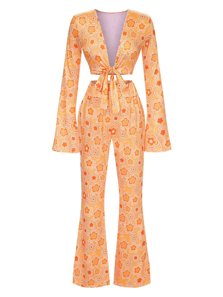 3PCS 1970s Flare Sleeve Disco Hippie Costume Set - vintage fashion, retro style