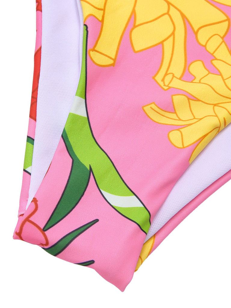 3PCS 1970s Pink Floral Swimsuit Set, vintage swimsuit, pin-up swimwear - perfect for women who love vintage and retro fashion