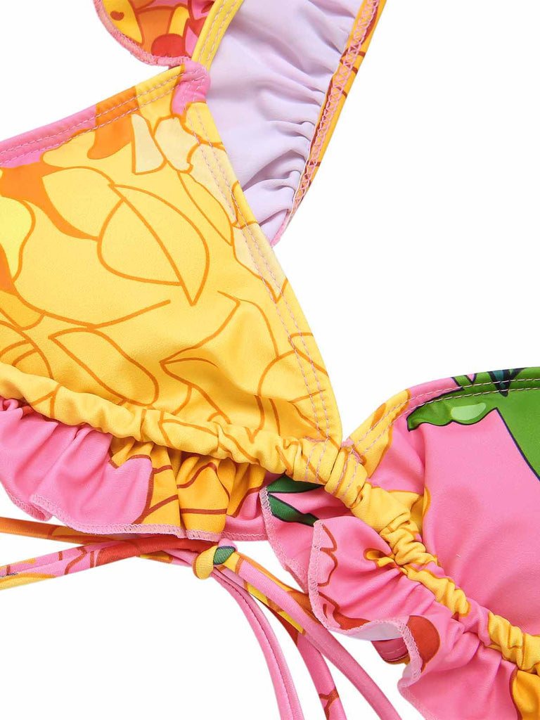 3PCS 1970s Pink Floral Swimsuit Set, vintage swimsuit, pin-up swimwear - perfect for women who love vintage and retro fashion