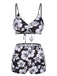 3PCS Black 1950s Flowers Swimsuit & Cover-Up, vintage swimsuit, pin-up swimwear - perfect for women who love vintage and retro fashion