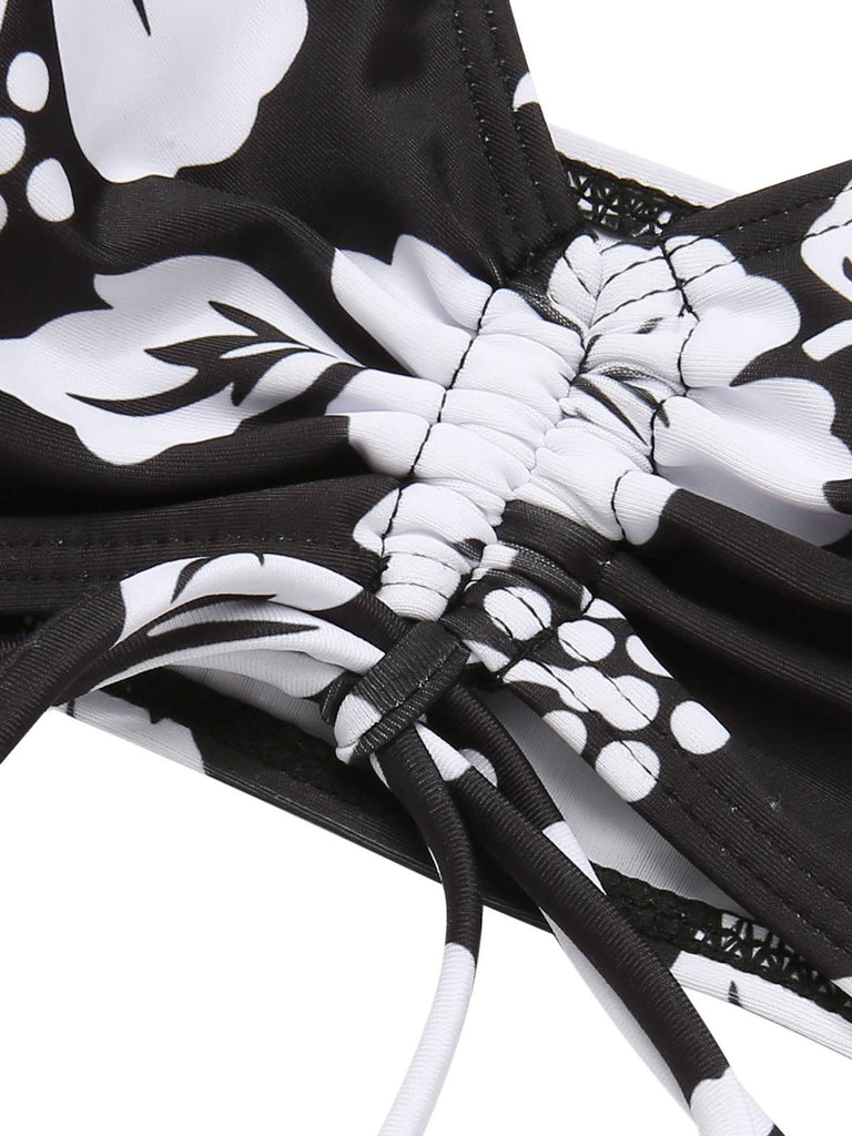 3PCS Black 1950s Flowers Swimsuit & Cover-Up, vintage swimsuit, pin-up swimwear - perfect for women who love vintage and retro fashion