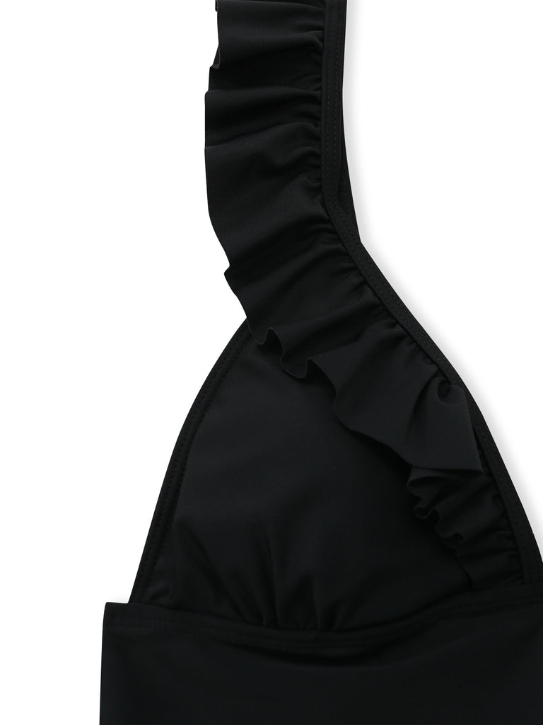 3PCS Black 1950s V-Neck Ruffled Bikini Skirt: beautiful vintage skirt, retro style, swing skirt with timeless appeal