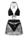 3PCS Black 1980s Butterfly Mesh Bikini Set & Cover-Up - vintage swimwear, retro swimsuit, pin-up style for vintage lovers
