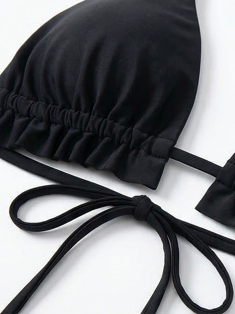 3PCS Black 1980s Butterfly Mesh Bikini Set & Cover-Up | vintage swimwear, retro swimsuit, pin-up style - perfect for retro fashion enthusiasts