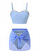 3PCS Blue 1940s Shell Special Fabric Bikini Set: beautiful vintage swimwear, retro swimsuit, pin-up style with timeless appeal
