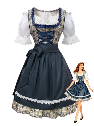 Blue 1950s Square Neck Two Piece Set