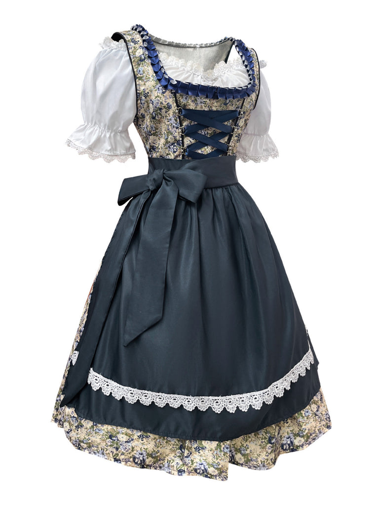 Blue 1950s Square Neck Two Piece Set 4