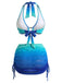 3PCS Blue 1980s Gradient Bikini Set & Skirt Cover-Up - vintage skirt, retro style