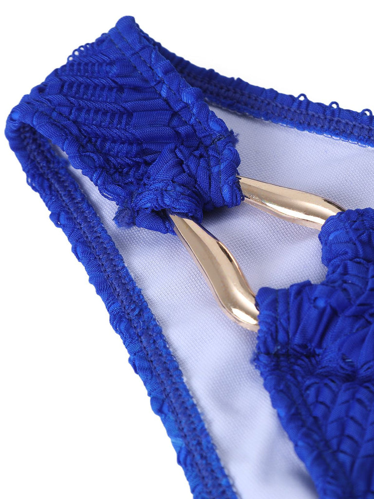 3PCS Blue 1980s Gradient Bikini Set & Skirt Cover-Up - vintage skirt, retro style