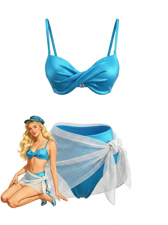 Deep Sky Blue 1980s Bikini Set Swimsuit