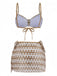 3PCS Khaki 1950s Crochet Hollow Bikini Set & Cover Up | vintage swimwear, retro swimsuit, pin-up style - perfect for retro fashion enthusiasts