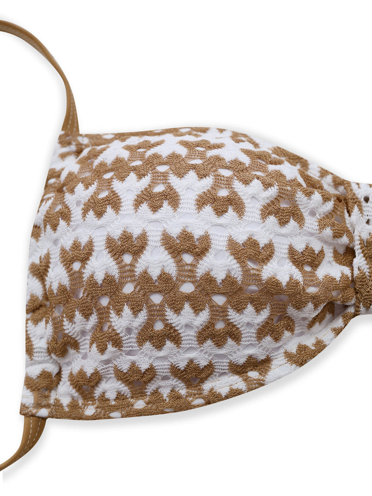 3PCS Khaki 1950s Crochet Hollow Bikini Set & Cover Up: beautiful vintage swimwear, retro swimsuit, pin-up style with timeless appeal