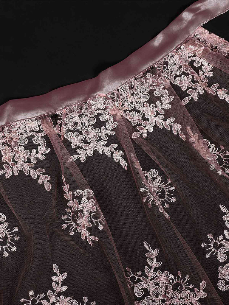 3PCS Pink 1950s Lace Top & Embroidered Ribbon Dress - vintage dress, retro fashion, rockabilly