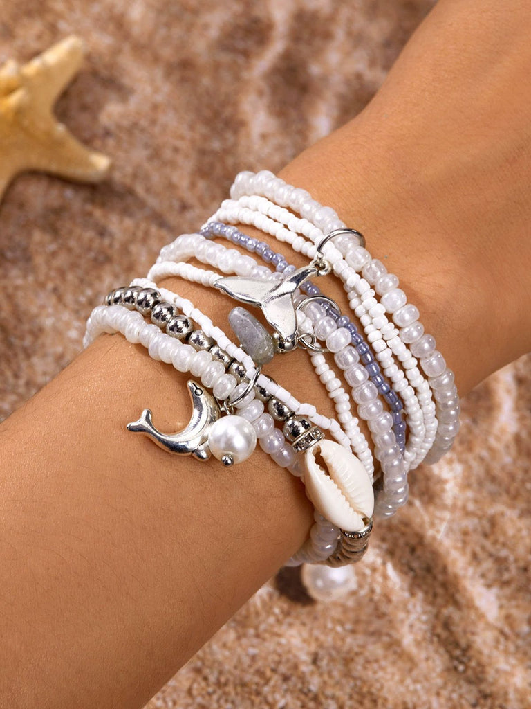 3PCS Shell Dolphin Charm Beach Bracelet Set - vintage fashion, retro style