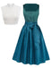 3PCS Teal 1950s Square Neck Velvet Dress & Floral Apron & Lace Top, vintage dress, retro fashion, rockabilly, pin-up fashion - perfect for women who love vintage and retro fashion