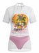 3PCS White 1970s Beach Coconut Tree Bikini Set: beautiful vintage swimwear, retro swimsuit, pin-up style with timeless appeal