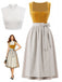 3PCS Yellow 1950s Square Neck Dress & Striped Apron  & Lace Top, vintage dress, retro fashion, rockabilly, pin-up fashion - perfect for women who love vintage and retro fashion