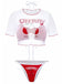 White bikini set with red accents and 'Cherry' branding on a white background