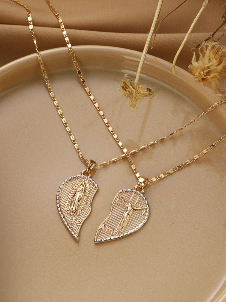 Split Heart Angel Pendant Couple Necklace Set