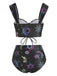 Black 1980s Strap Neon Nebula Print Gothic Bikini