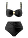 1950s Spaghetti Strap Jewel High-Waist Solid Bikini Set