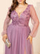 [Plus Size] Lavender 1980s Solid Mesh V-Neck Dress