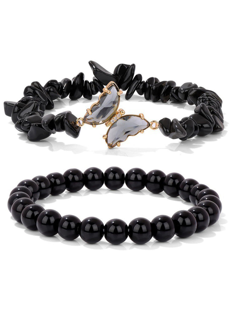 Crystal Beaded Butterfly Charm Bracelet Set