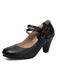 Vintage Bow Strap Solid Leather High Heel Shoes