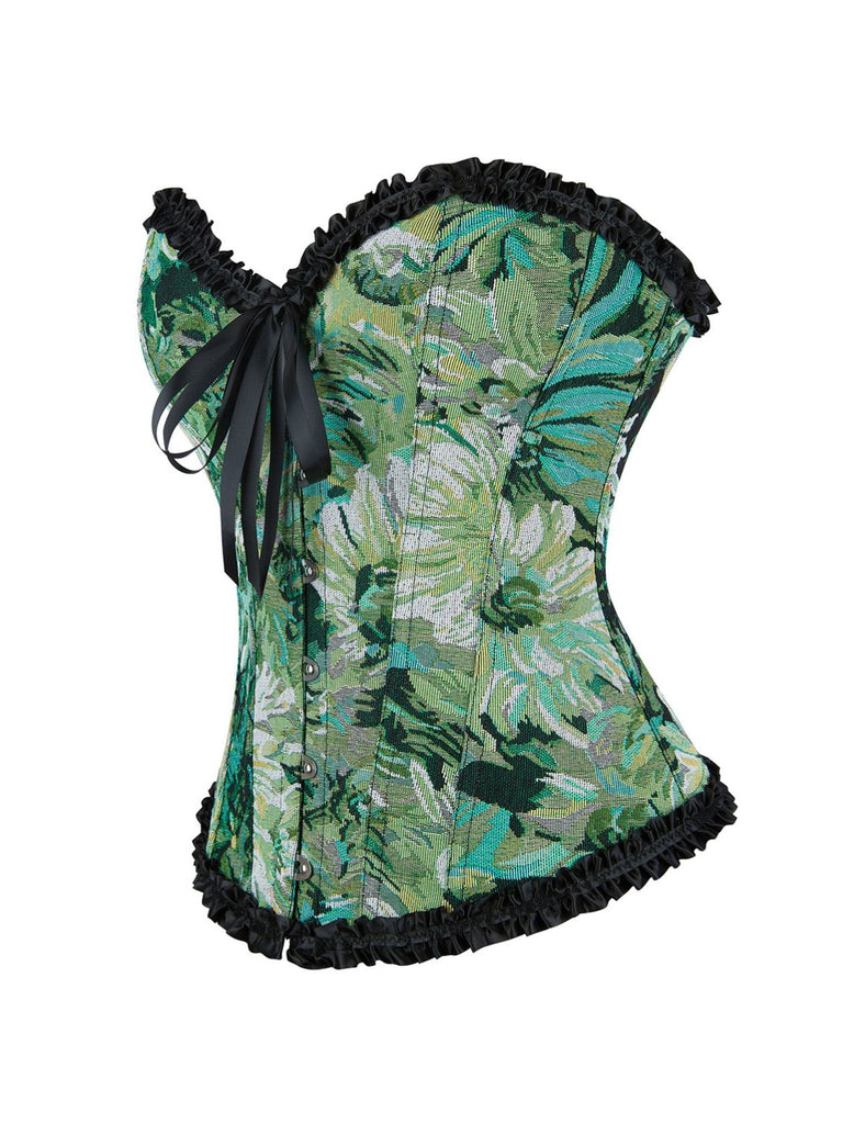 1980s Oil Painting Floral Lace Trim Corset
